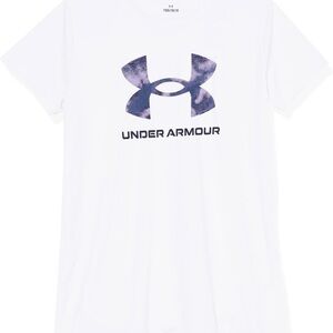Under Armour Girls' Tech tech Big Logo Short Sleeve Crew, White/Purple. Youth S